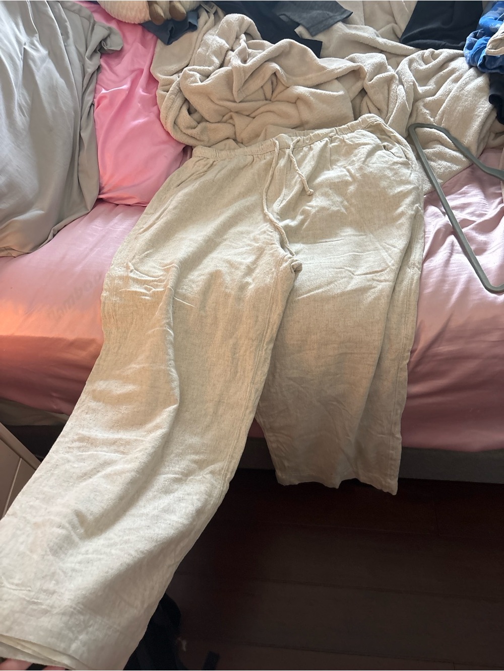 American Eagle Outfitters Light Beige Wide Leg Linen-Blend Pants